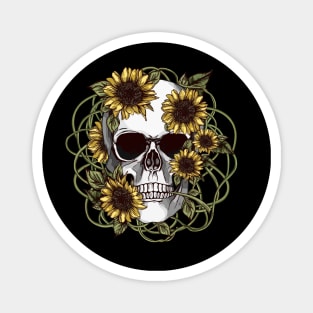 floral skull, cool skull, sunflowers skull mask face Magnet